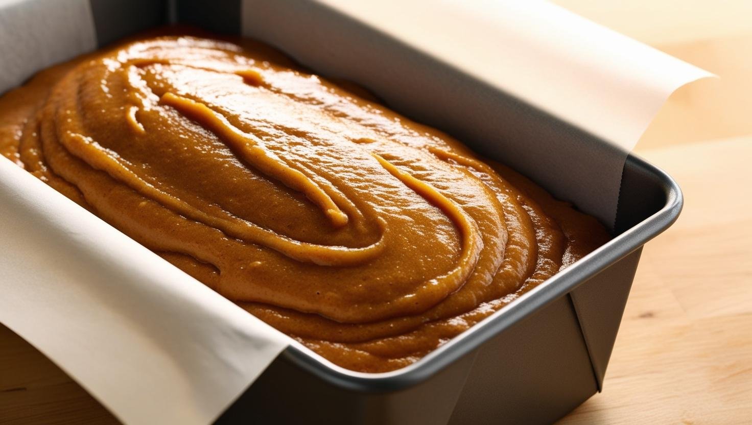 1. Grease a loaf pan with butter or line it with parchment paper._2. Pour the batter into the prepared pan, spreading it evenly. 1. Grease a loaf pan with butter or line it with parchment paper._2. Pour the batter into the prepared pan, spreading it evenly.